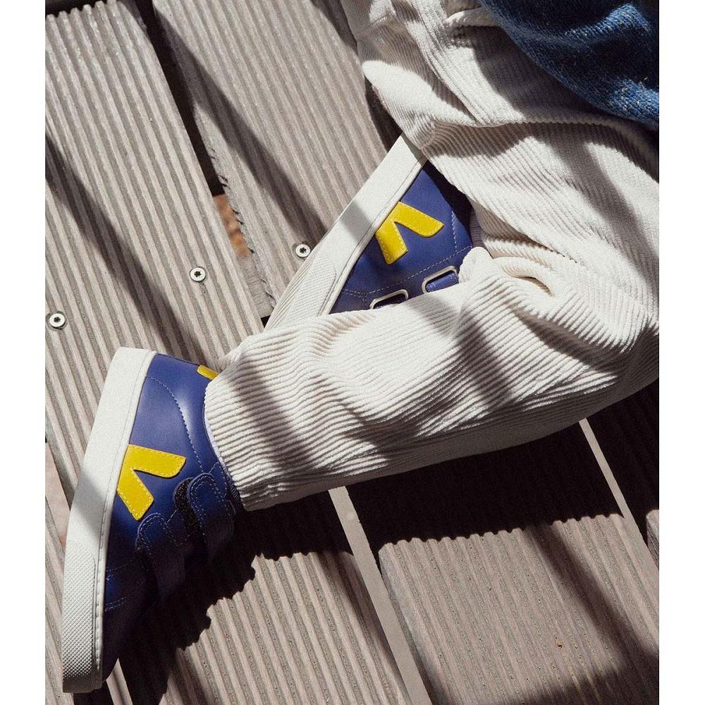 Veja ESPLAR LEATHER Kids' Sneakers Navy/Yellow | NZ 813YXF